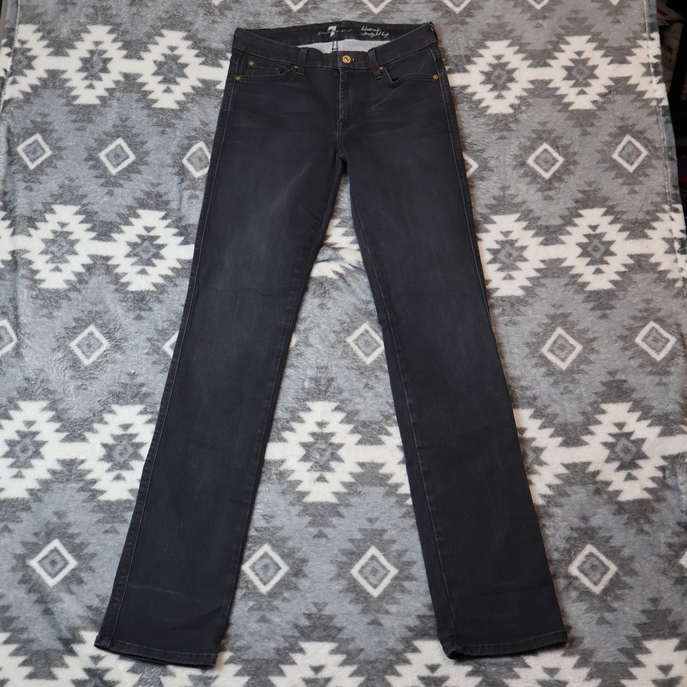 7 For All Mankind Kimmie Straight Leg Jeans Black Denim Size 28x32"